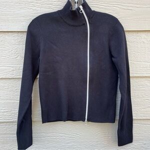 MEXX Women Black Cropped Sweater Full 2 Way Zip Cardigan Top XS Cotton Blend
